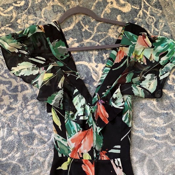 GIANNI BINI fall black green floral jumpsuit S 2 4 - Picture 6 of 7